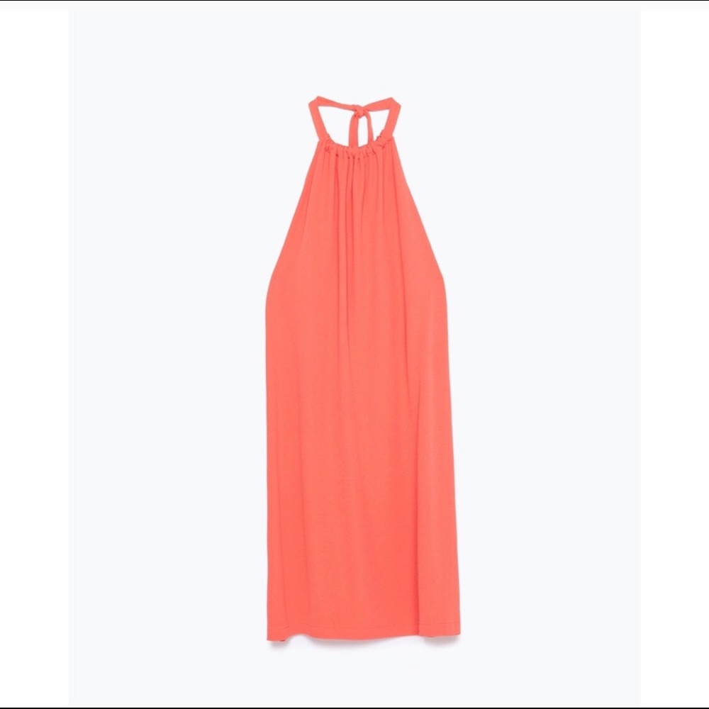 Zara coral halter low back dress